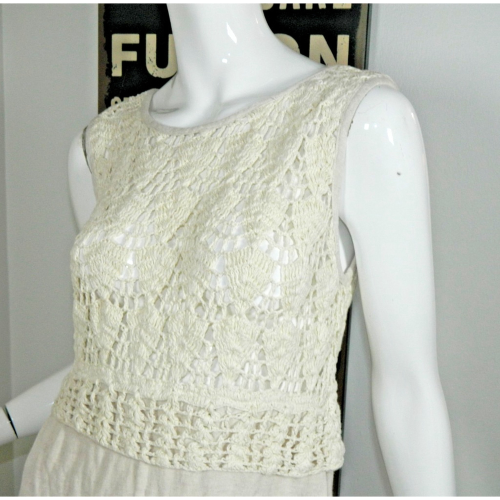 Jakelin Dress‎ Vintage Size Small Ivory Linen Crochet Midi - Picture 5 of 11